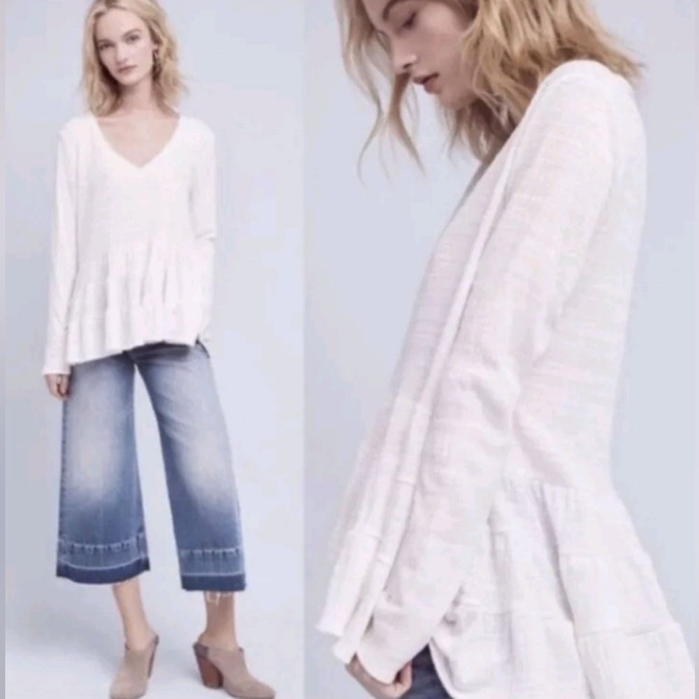 Anthropologie Deletta XS Thea Peplum Knit Long Sleeve Off White